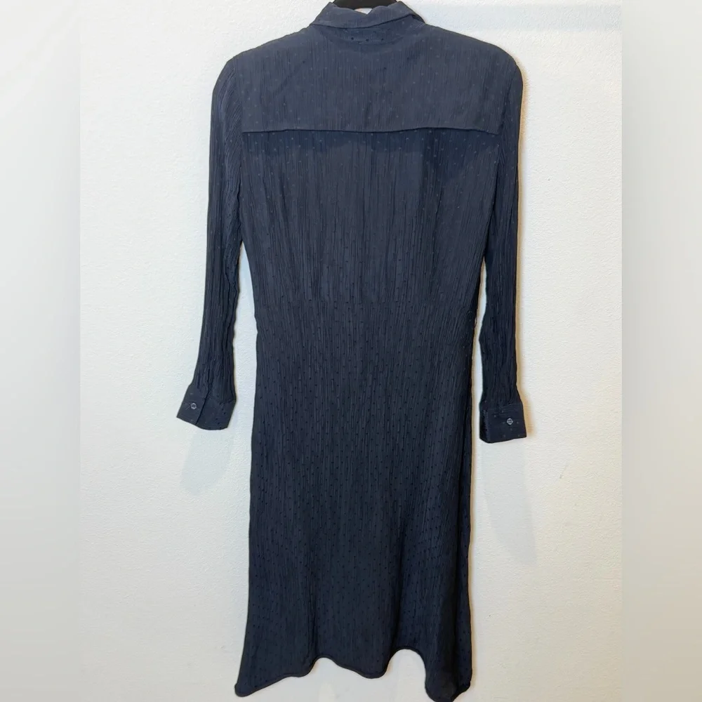 Sandro Paris Navy Swiss Dot Pleated Midi Shirt Dress Scallop Yoke 12 - Picture 12 of 15